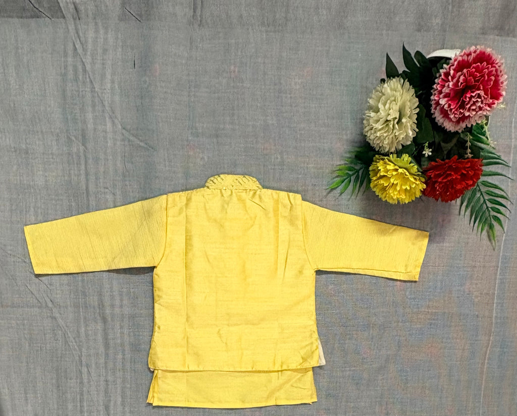 Elegant Yellow Boys Kurta with Embroidered Jacket and Pagdi Set