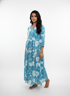 Women’s Cotton Floral Printed Anarkali Dress (Blue)