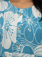 Women’s Cotton Floral Printed Anarkali Dress (Blue)