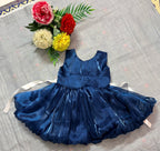 Elegant Navy Blue Baby Girl Party Dress with White Bow & Satin Belt