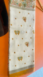 Rico Exclusive Fancy Saree with Blouse – Cream & Mustard Elephant Print