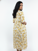 Women’s Cotton Floral Printed Anarkali Dress (Yellow)