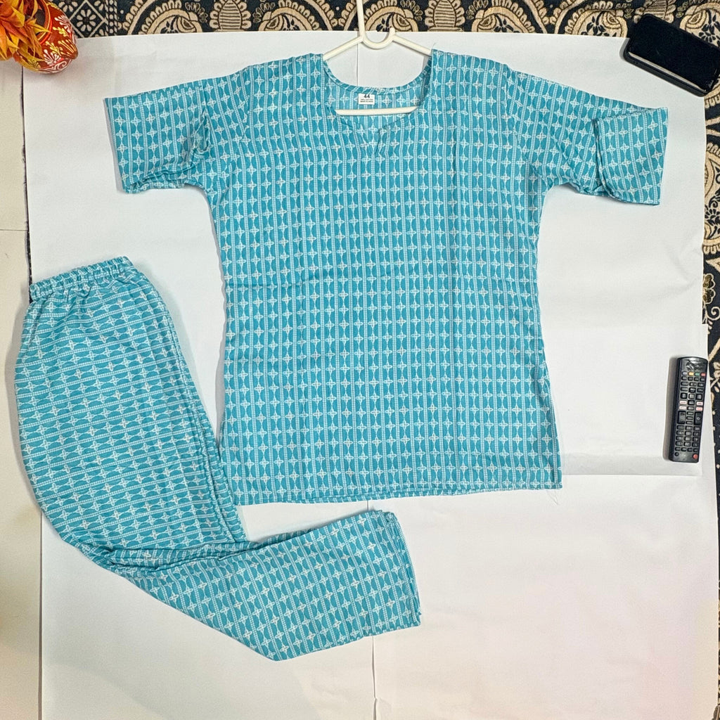 Women’s Cotton Printed Kurti & Pant Co-ord Set – Soft Blue Design | Comfortable Daily Wear Suit Set