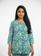 Women’s Cotton Printed Kurti & Pant Co-ord Set – Soft Green Floral Design | Comfortable Daily Wear Suit Set