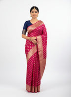 Elegant Magenta Pink Banarasi Silk Saree with Golden Buti & Rich Zari Border