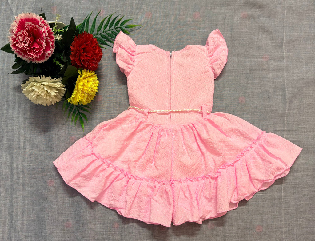 Elegant Pink and Pink Mauve Frock for Girls with Cream Yoke and Rope Belt