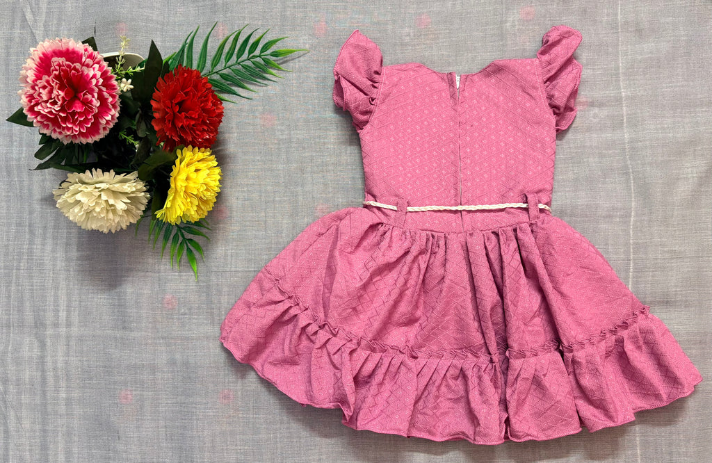 Elegant Pink and Pink Mauve Frock for Girls with Cream Yoke and Rope Belt