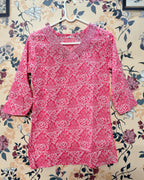 Pink Printed Cotton Kurti Top – Women’s Daily Wear