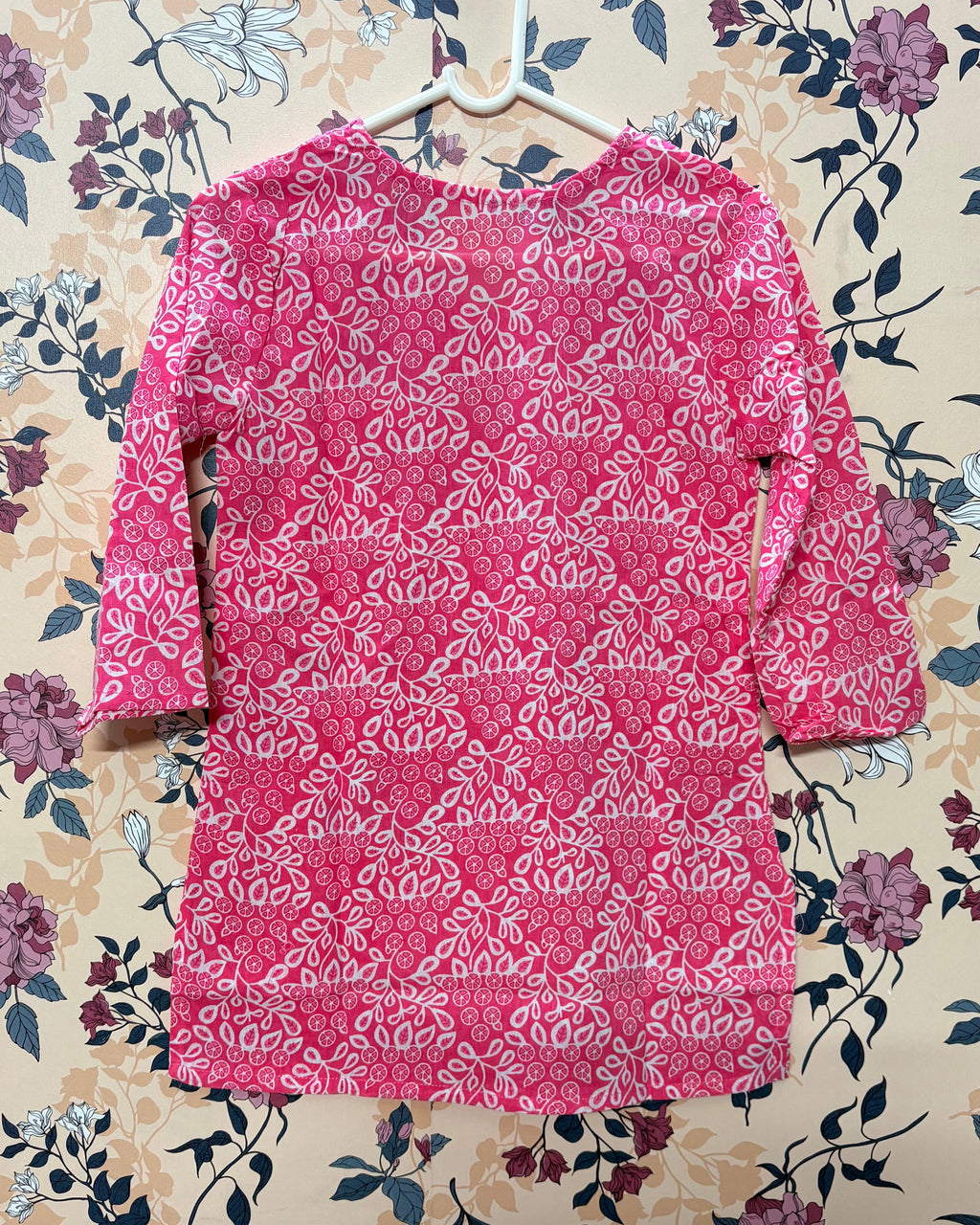 Pink Printed Cotton Kurti Top – Women’s Daily Wear