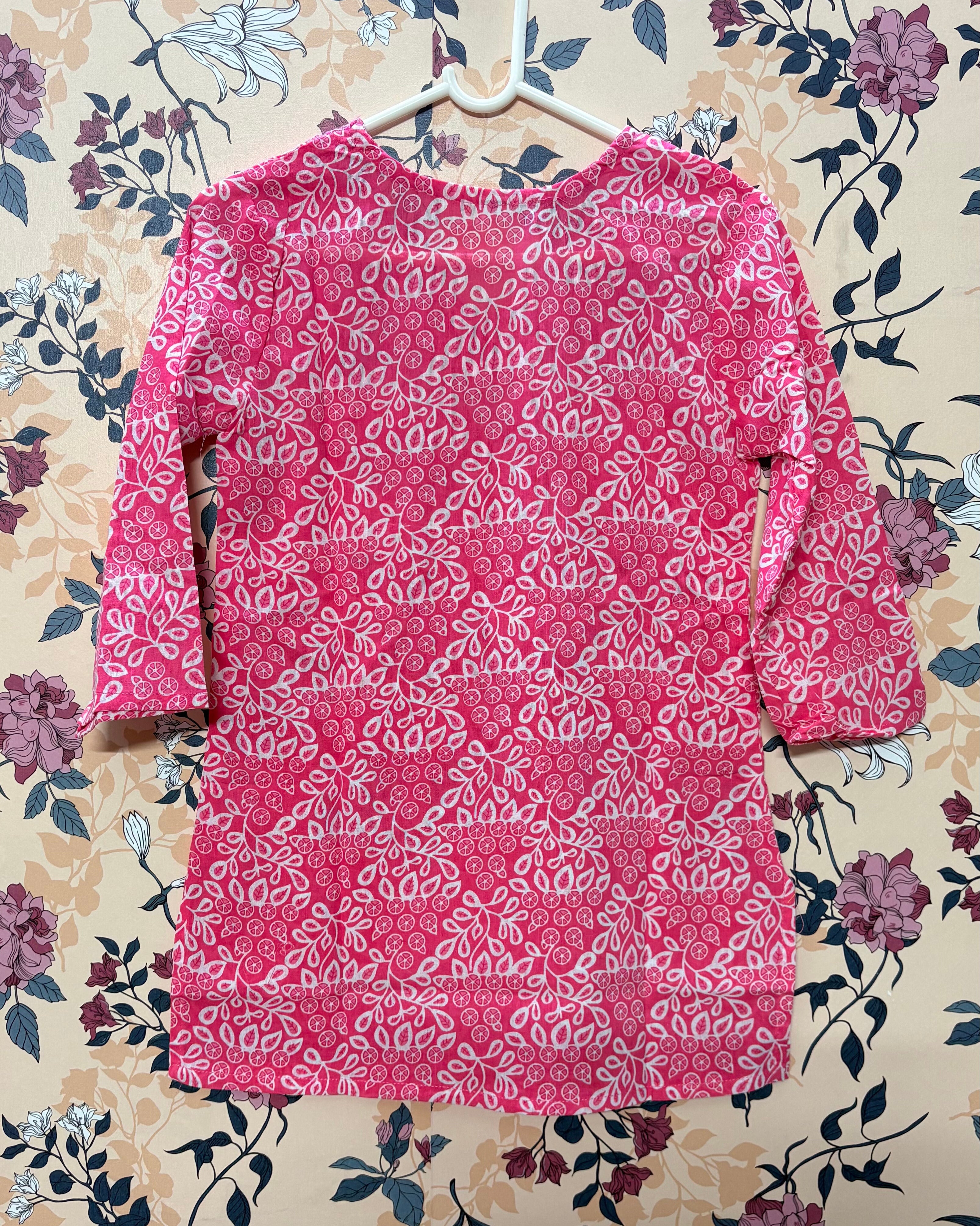 Pink Printed Cotton Kurti Top – Women’s Daily Wear