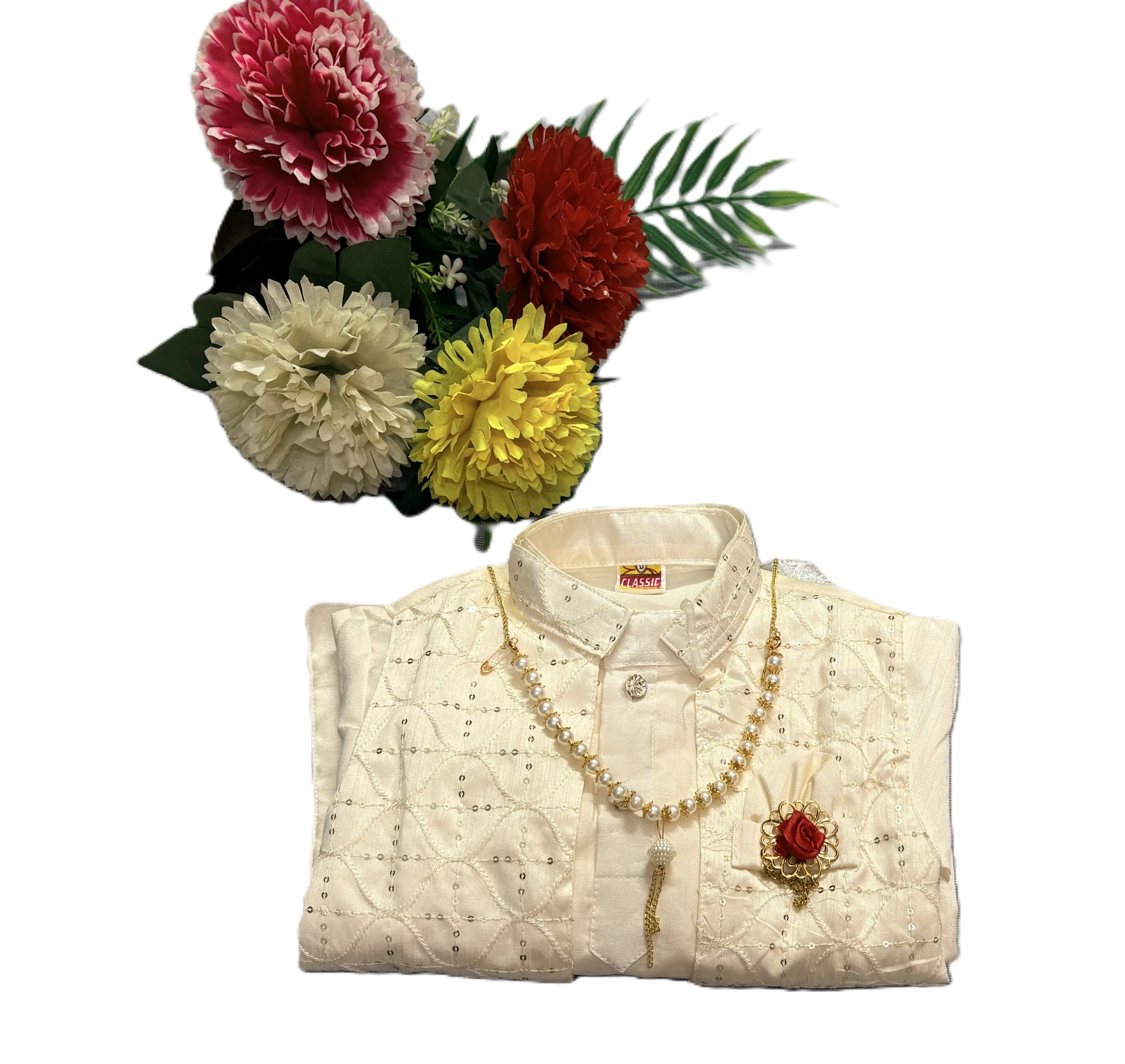 Traditional Cream Kurta Dhoti Set with Embroidered Jacket for Boys – Festive & Wedding Wear