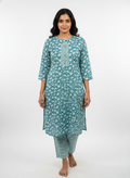 Long Cotton Kurti & Pant 2-Piece Set – Blue Color