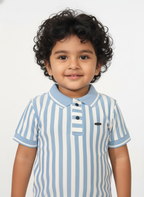 Kids Blue & White Striped Hosiery Cotton Polo T-Shirt