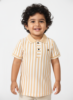 Kids Yellow & White Striped Hosiery Cotton Polo T-Shirt