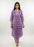 Long Cotton Kurti & Pant 2-Piece Set – Purple