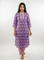 Long Cotton Kurti & Pant 2-Piece Set – Purple