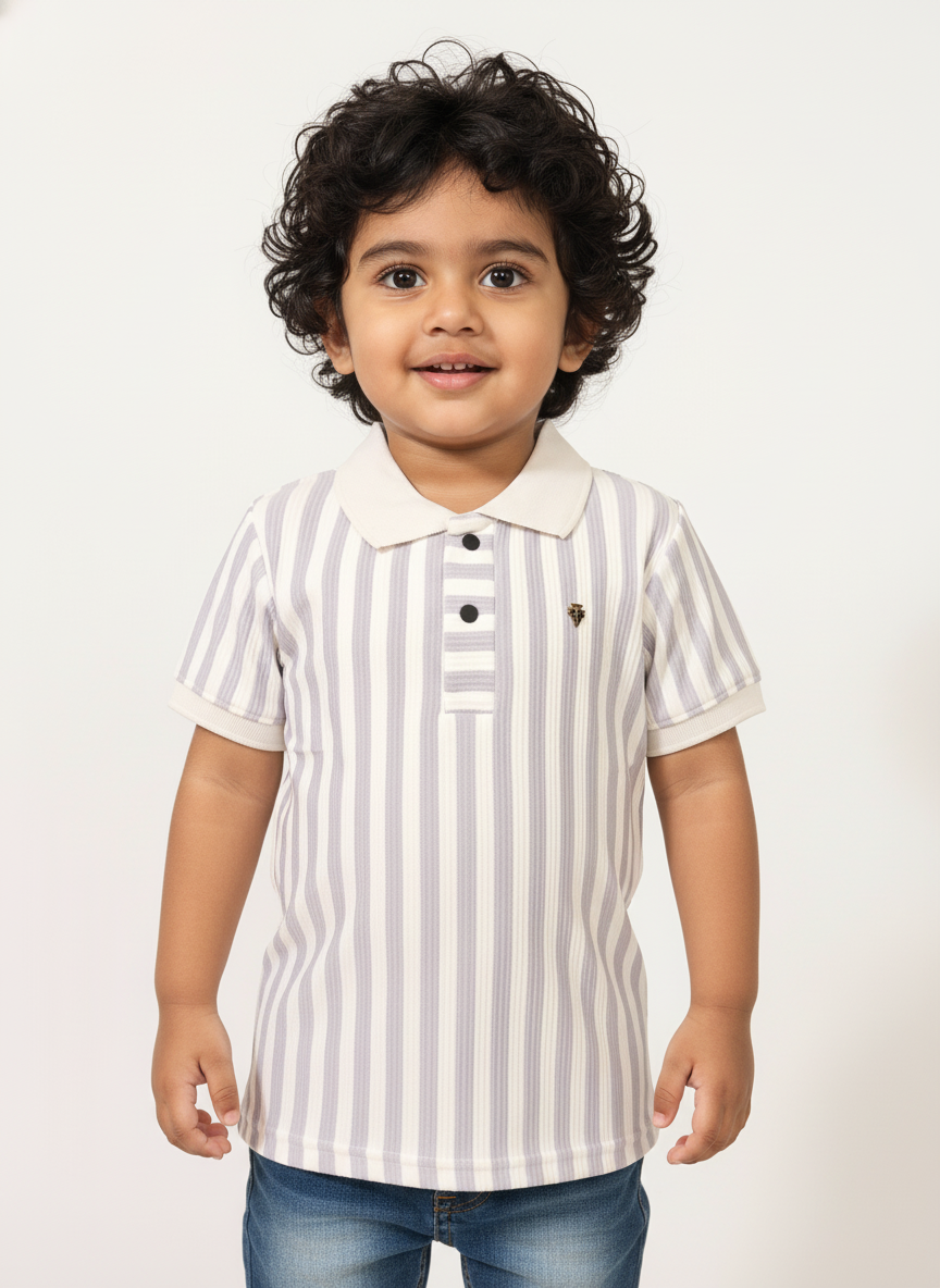 Kids Levender Blush & White Striped Hosiery Cotton Polo T-Shirt