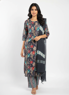 Women’s Floral Printed Kurta Pant Set with Dupatta | Navy Blue Ethnic Suit Set