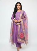 Lavender Purple Embroidered Kurta Pant Set with Floral Dupatta for Women
