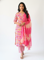 Pink Multicolor Printed Kurta Pant Set with Dupatta for Women