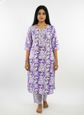 Long Cotton Kurti & Pant 2-Piece Set – Purple Light