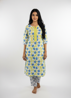 Long Cotton Kurti & Pant 2-Piece Set – Multi Color