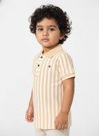 Kids Yellow & White Striped Hosiery Cotton Polo T-Shirt