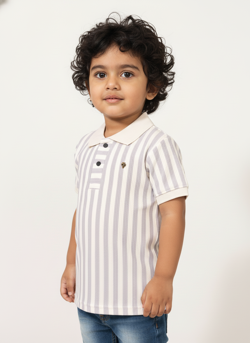 Kids Levender Blush & White Striped Hosiery Cotton Polo T-Shirt