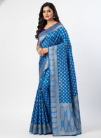 Royal Blue Woven Silk Blend Saree with Silver Polka & Paisley Border