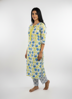 Long Cotton Kurti & Pant 2-Piece Set – Multi Color