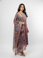 Women’s Purple Embroidered Kurta Set with Floral Digital Print Dupatta | Elegant Party & Festive Wear Suit Set