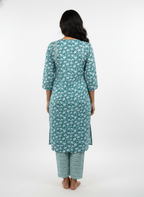 Long Cotton Kurti & Pant 2-Piece Set – Blue Color