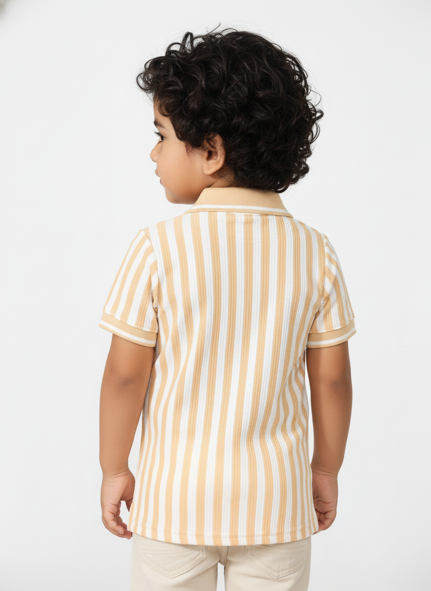 Kids Yellow & White Striped Hosiery Cotton Polo T-Shirt
