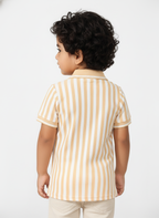 Kids Yellow & White Striped Hosiery Cotton Polo T-Shirt