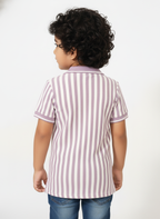 Kids Lavender & White Striped Hosiery Cotton Polo T-Shirt