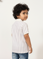 Kids Levender Blush & White Striped Hosiery Cotton Polo T-Shirt