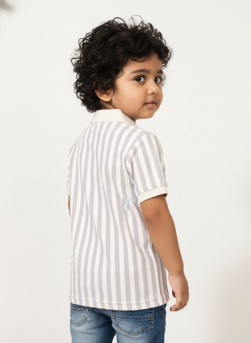 Kids Levender Blush & White Striped Hosiery Cotton Polo T-Shirt