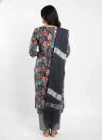 Women’s Floral Printed Kurta Pant Set with Dupatta | Navy Blue Ethnic Suit Set