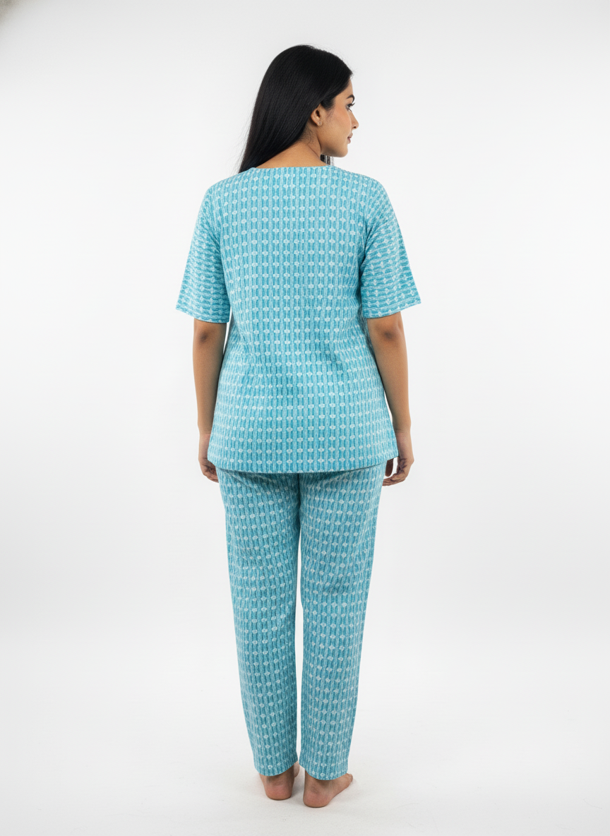 Women’s Cotton Printed Kurti & Pant Co-ord Set – Soft Blue Design | Comfortable Daily Wear Suit Set