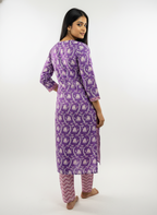 Long Cotton Kurti & Pant 2-Piece Set – Purple