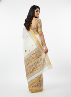 Rico Exclusive Fancy Saree with Blouse – Cream & Mustard Elephant Print
