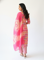 Pink Multicolor Printed Kurta Pant Set with Dupatta for Women