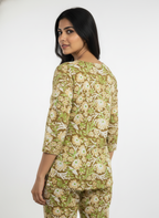 Women’s Cotton Printed Kurti & Pant Co-ord Set – Soft green flower Design | Comfortable Daily Wear Suit Set