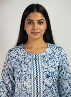 Long Cotton Kurti & Pant 2-Piece Set – Blue Color