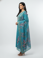 Women’s Teal Blue Embroidered Kurta Set with Printed Dupatta | Elegant Festive & Casual Wear Suit Set