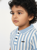 Kids Blue & White Striped Hosiery Cotton Polo T-Shirt
