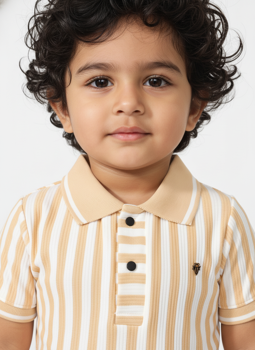 Kids Yellow & White Striped Hosiery Cotton Polo T-Shirt