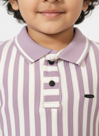 Kids Lavender & White Striped Hosiery Cotton Polo T-Shirt