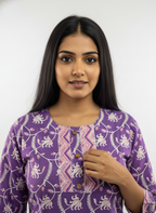 Long Cotton Kurti & Pant 2-Piece Set – Purple