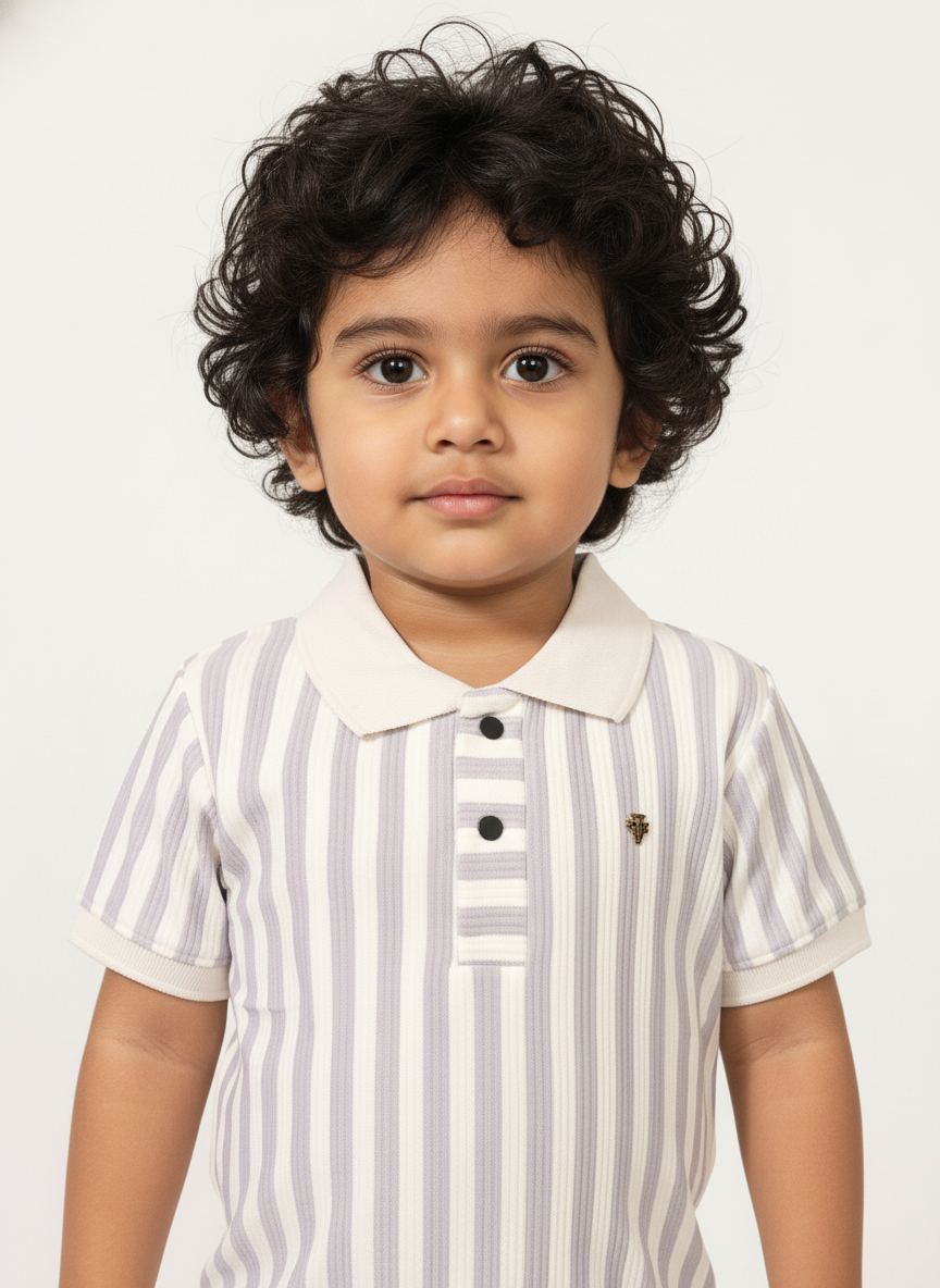 Kids Levender Blush & White Striped Hosiery Cotton Polo T-Shirt